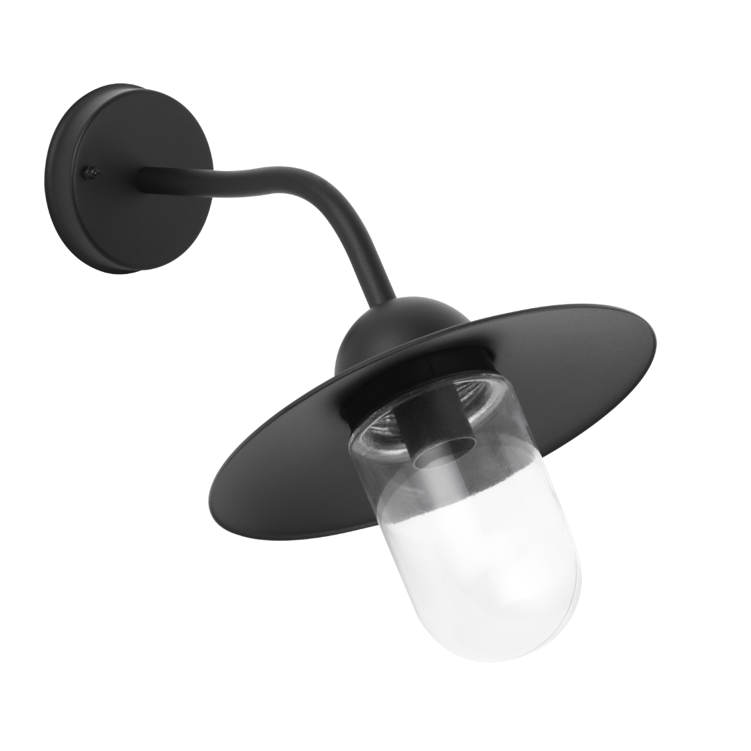 DEKSEL: Industrial Matte Black Exterior Wall Light With Clear Glass IP54
