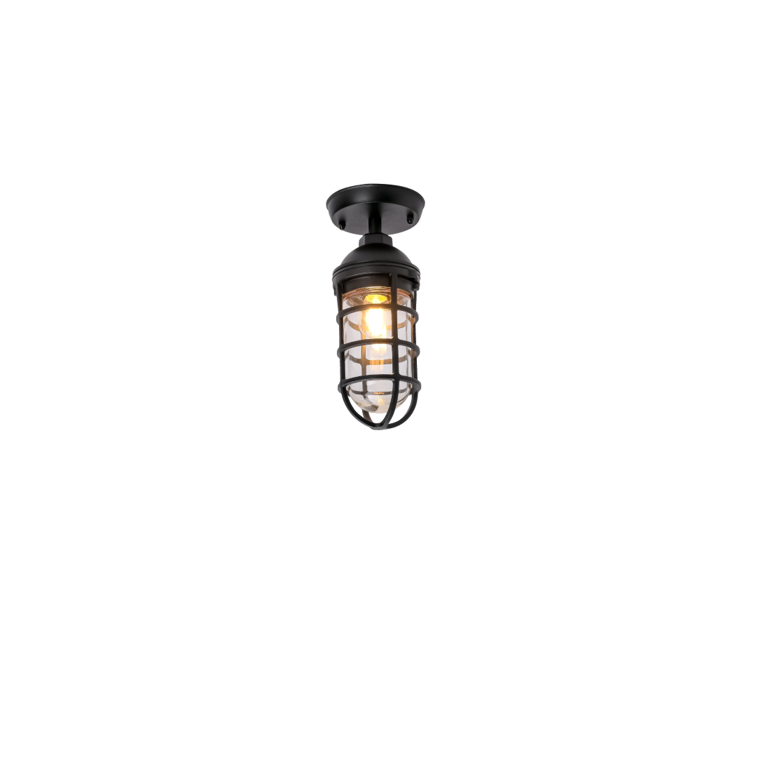 VILLAKU: Exterior Cylinder Aluminium & Glass with Cage Ceiling / Wall Lights IP44