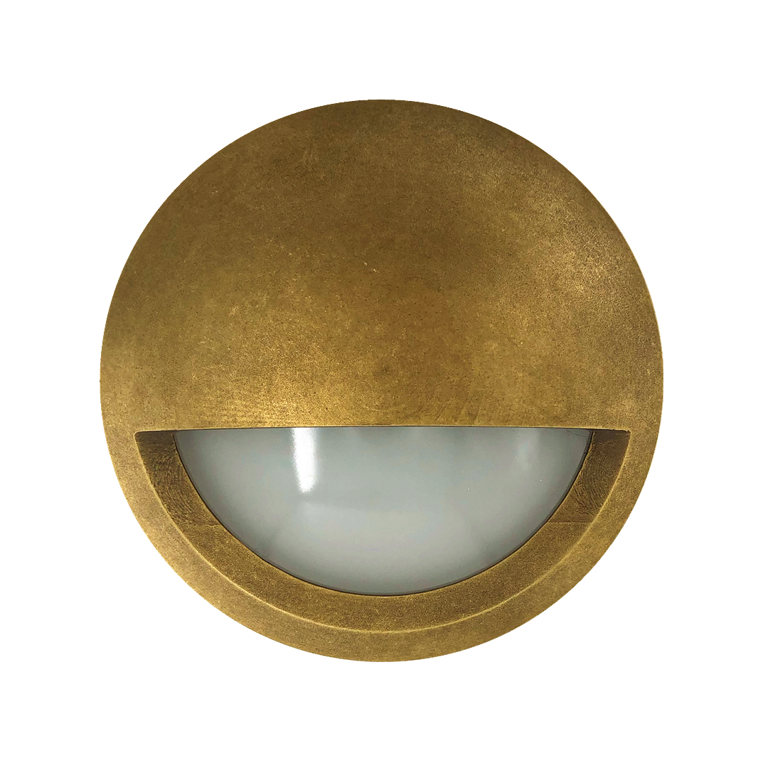STE: Exterior LED 12V/240V Antique Brass Eyelid/Round Step/Wall Lights IP65