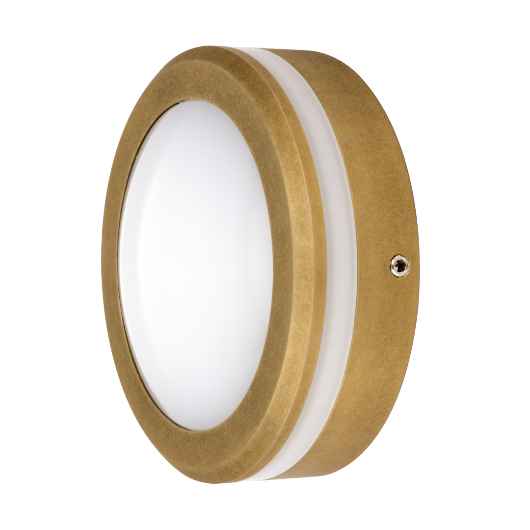 STE: Exterior LED 12V/240V Antique Brass Eyelid/Round Step/Wall Lights IP65