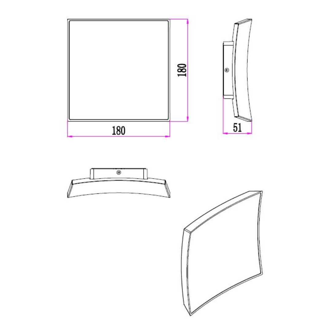 CRISTAL: LED Tri-CCT Exterior Curved Square Wall Lights IP65