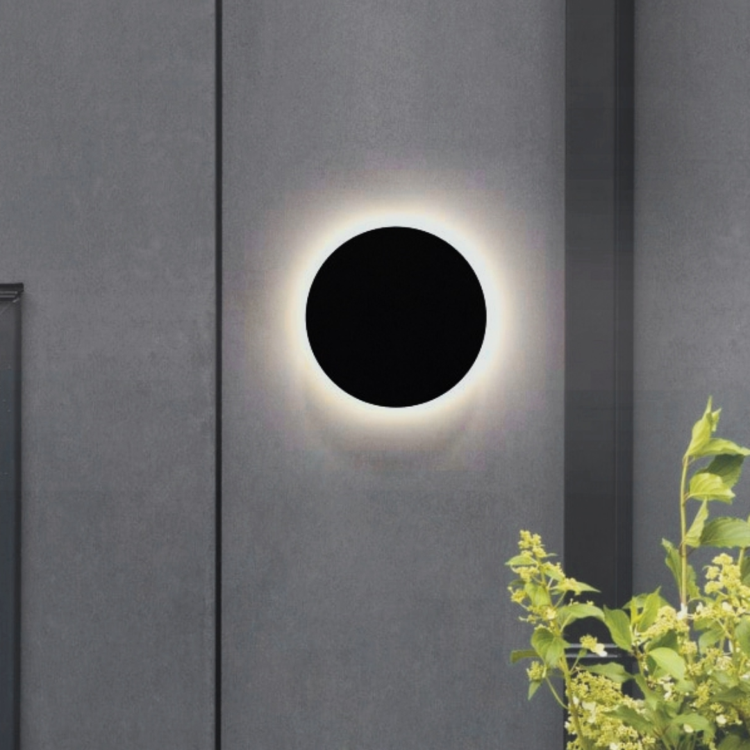 SHADOWTRI: Exterior LED Tri-CCT Round Backlit Wall Lights IP65 & IK08 (Diam: 180mm)