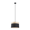 TAMBURA: Scandinavian Large Drum Cloth Shade with Wood Veneer Trim Pendant Lights