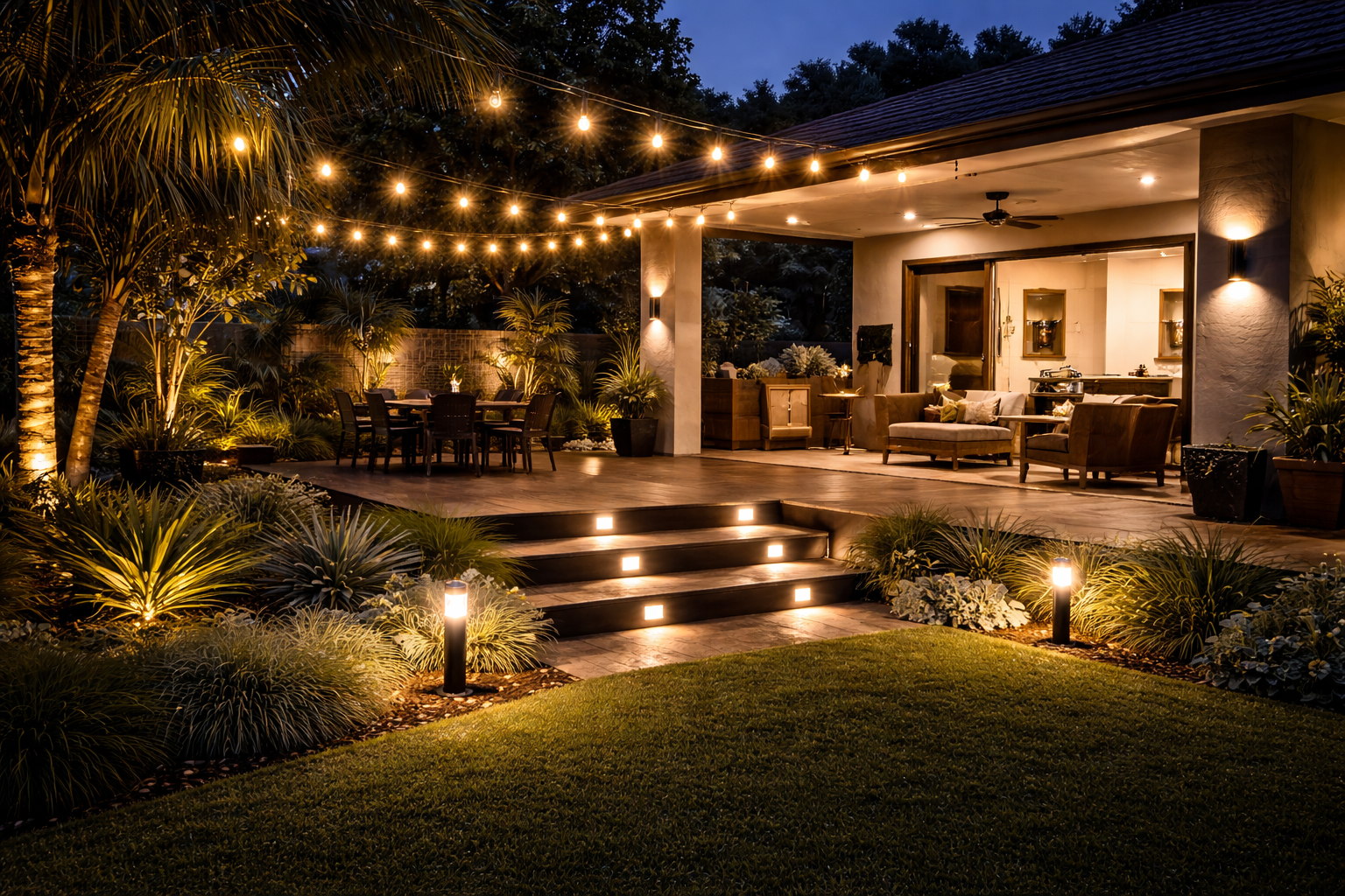 Backyard Entertainment Lighting Setup