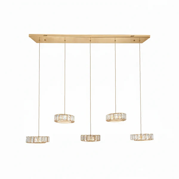 IAN 5 Light Crystal Pendant Tri-Colour LED (Gold)
