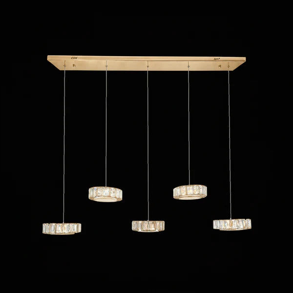 IAN 5 Light Crystal Pendant Tri-Colour LED (Gold)