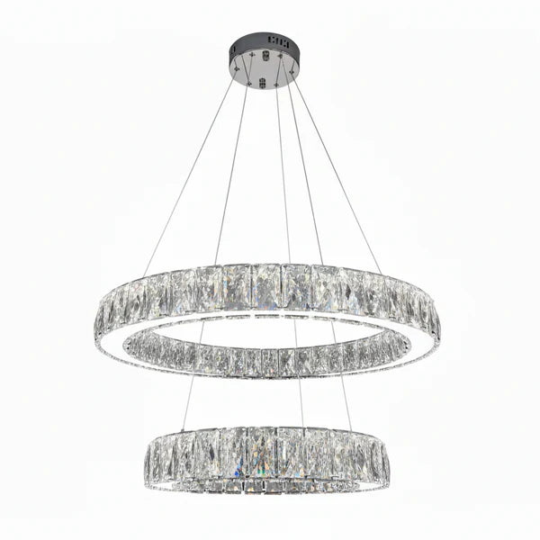 AARON 2 Ring Crystal Pendant Tri-Colour LED (Chrome)