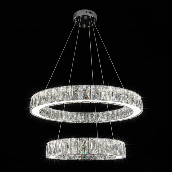 AARON 2 Ring Crystal Pendant Tri-Colour LED (Chrome)