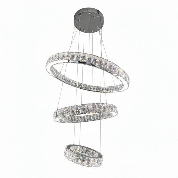 AARON 3 Ring Crystal Chandelier Tri-Colour LED (Chrome)