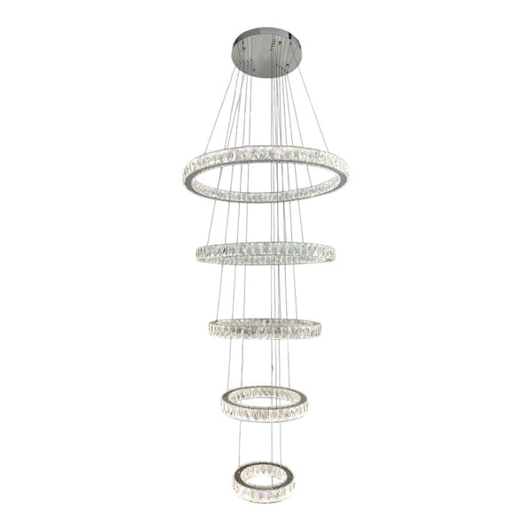 AARON 5 Ring Crystal Pendant Tri-Colour LED (Chrome)