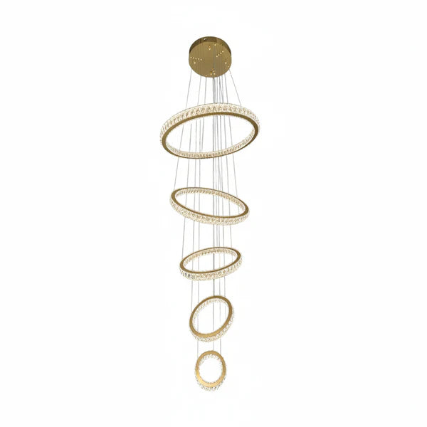 AARON 5 Ring Crystal Chandelier Tri-Colour LED (Gold)