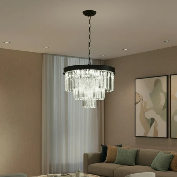 MARF 3-Tier Crystal Chandelier 6 Light 500mm (Black)