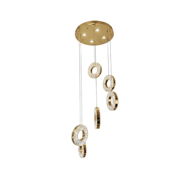 ROBI 6 Ring Crystal Chandelier Tri-Colour LED (Gold)