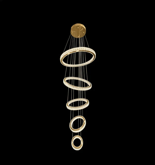 AARON 5 Ring Crystal Chandelier Tri-Colour LED (Gold)