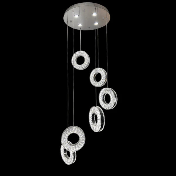 ROBI 6 Ring Crystal Chandelier Tri-Colour LED (Chrome)