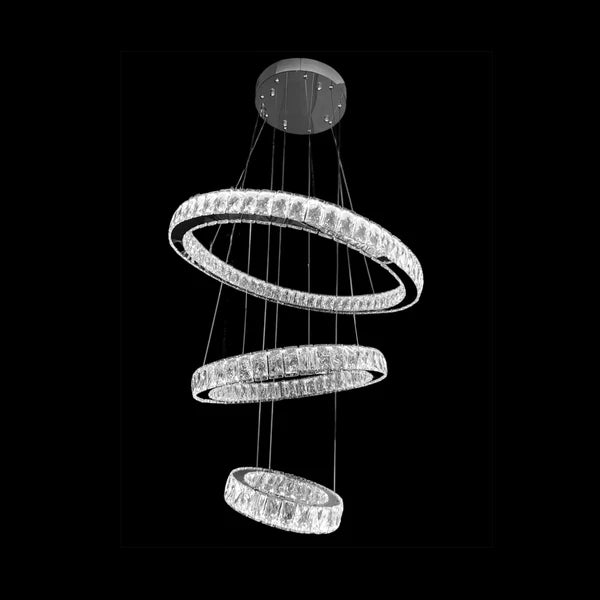 AARON 3 Ring Crystal Chandelier Tri-Colour LED (Chrome)