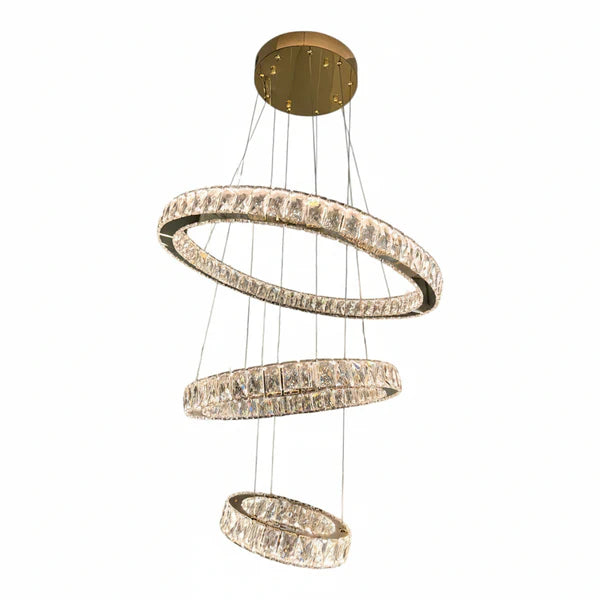 AARON 3 Ring Crystal Chandelier Tri-Colour LED (Gold)
