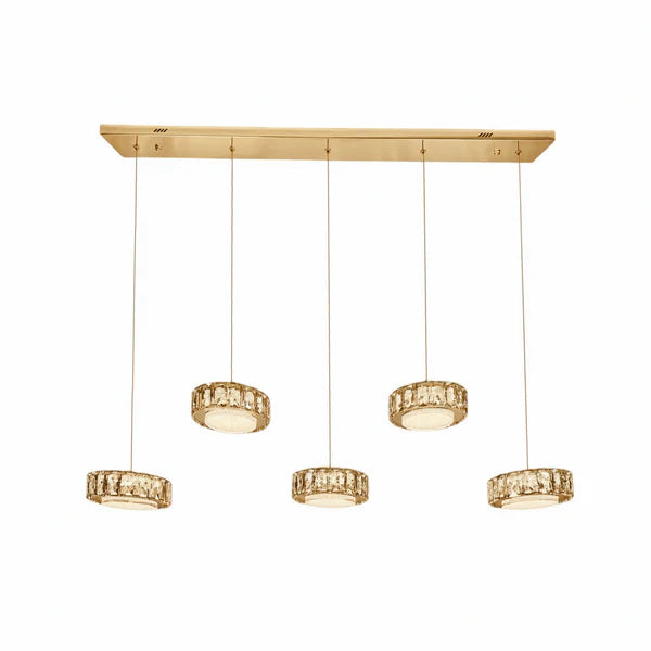 IAN 5 Light Crystal Pendant Tri-Colour LED (Gold)