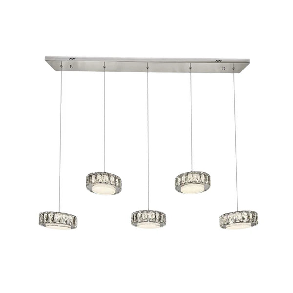 IAN 5 Light Crystal Pendant Tri-Colour LED (Chrome)