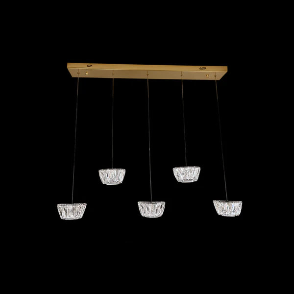 ONANA 5 Light Crystal Pendant Tri-Colour LED (Gold)