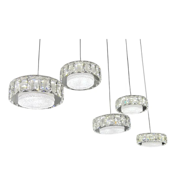 IAN 5 Light Crystal Pendant Tri-Colour LED (Chrome)