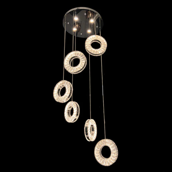 ROBI 6 Ring Crystal Chandelier Tri-Colour LED (Chrome)