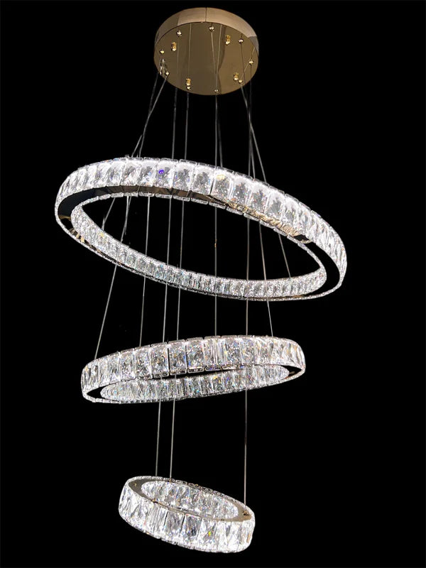 AARON 3 Ring Crystal Chandelier Tri-Colour LED (Gold)