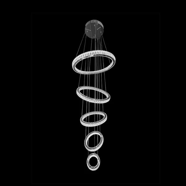 AARON 5 Ring Crystal Pendant Tri-Colour LED (Chrome)