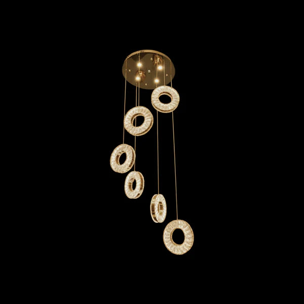 ROBI 6 Ring Crystal Chandelier Tri-Colour LED (Gold)