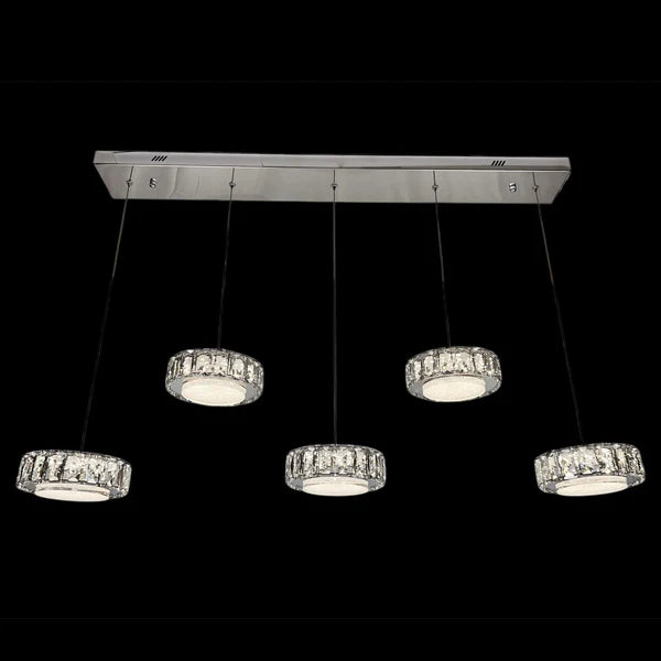 IAN 5 Light Crystal Pendant Tri-Colour LED (Chrome)