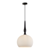 CALIZ: Interior Frosted Wine Glass Ribbed with Brass / Black Pendant Lights