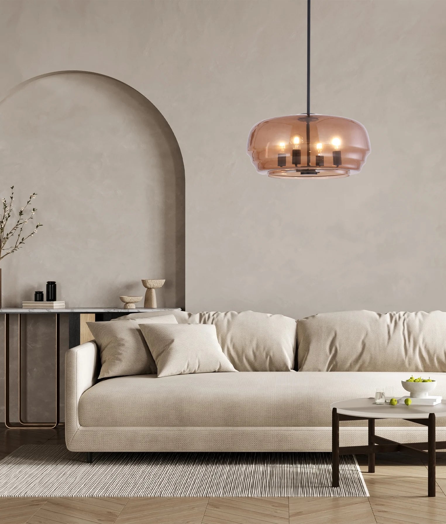 CUAD: Interior Amber Flat Top Dome Glass Shade Pendant Light