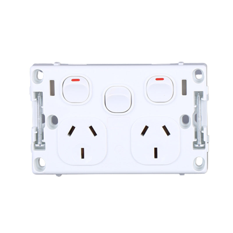 AVOL Power Point 2 Gang Double Pole | 1 Extra Switch | 250VAC 10A | White | Horizontal