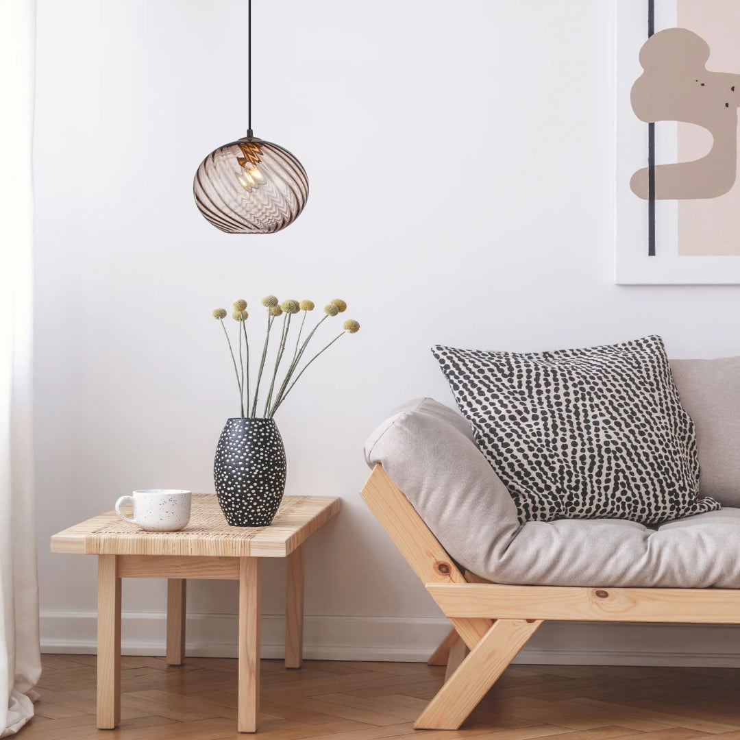 ESPIRAL: Interior Wine Glass Shade Wavy Finish Round Pendant Lights