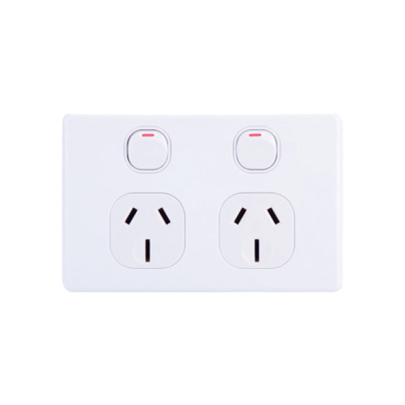 AVOL Power Point 2 Gang Double Pole | 250VAC 10A | White | Horizontal