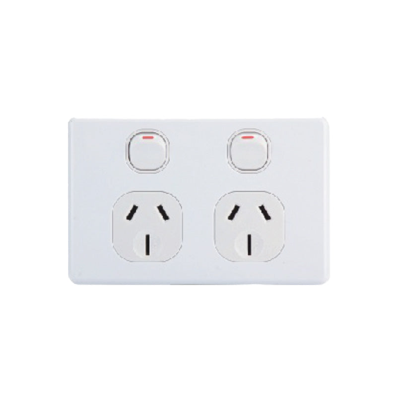 AVOL Power Point 2 Gang Double Pole | 250VAC 15A | White | Horizontal