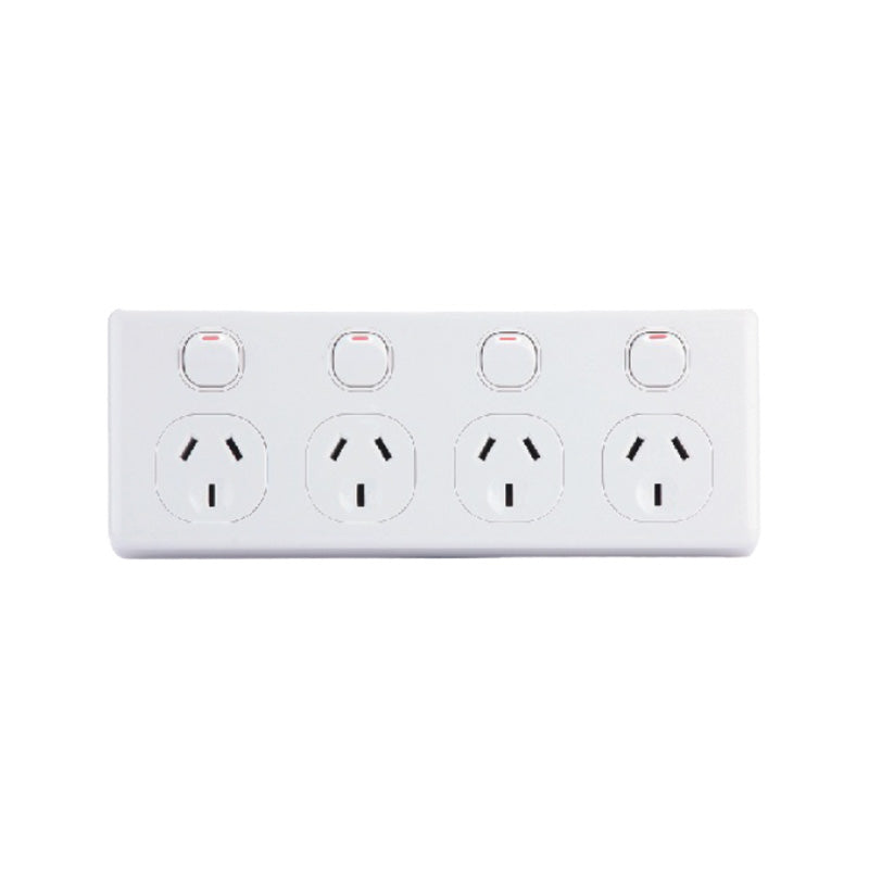 AVOL Power Point 4 Gang Double Pole | 250VAC 10A | White | Horizontal
