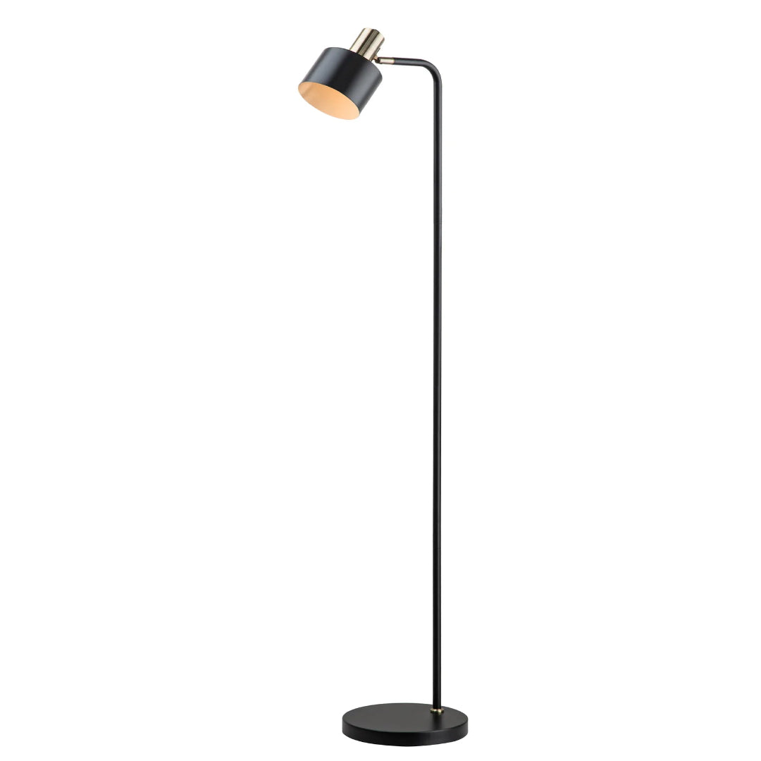 FLOTAR: Interior Cylinder Iron Shade with Antique Brass Highlight Floor Lamps
