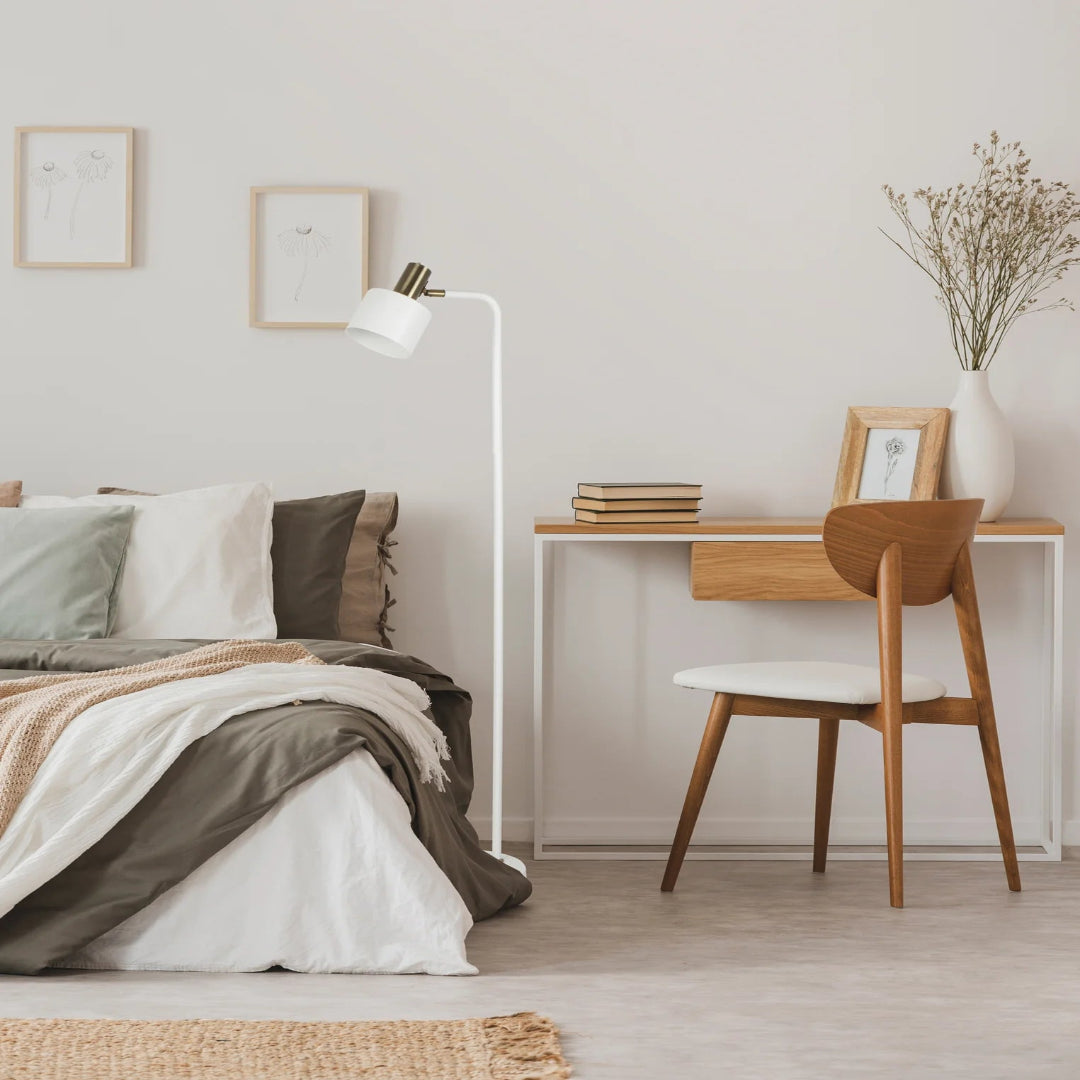 FLOTAR: Interior Cylinder Iron Shade with Antique Brass Highlight Floor Lamps