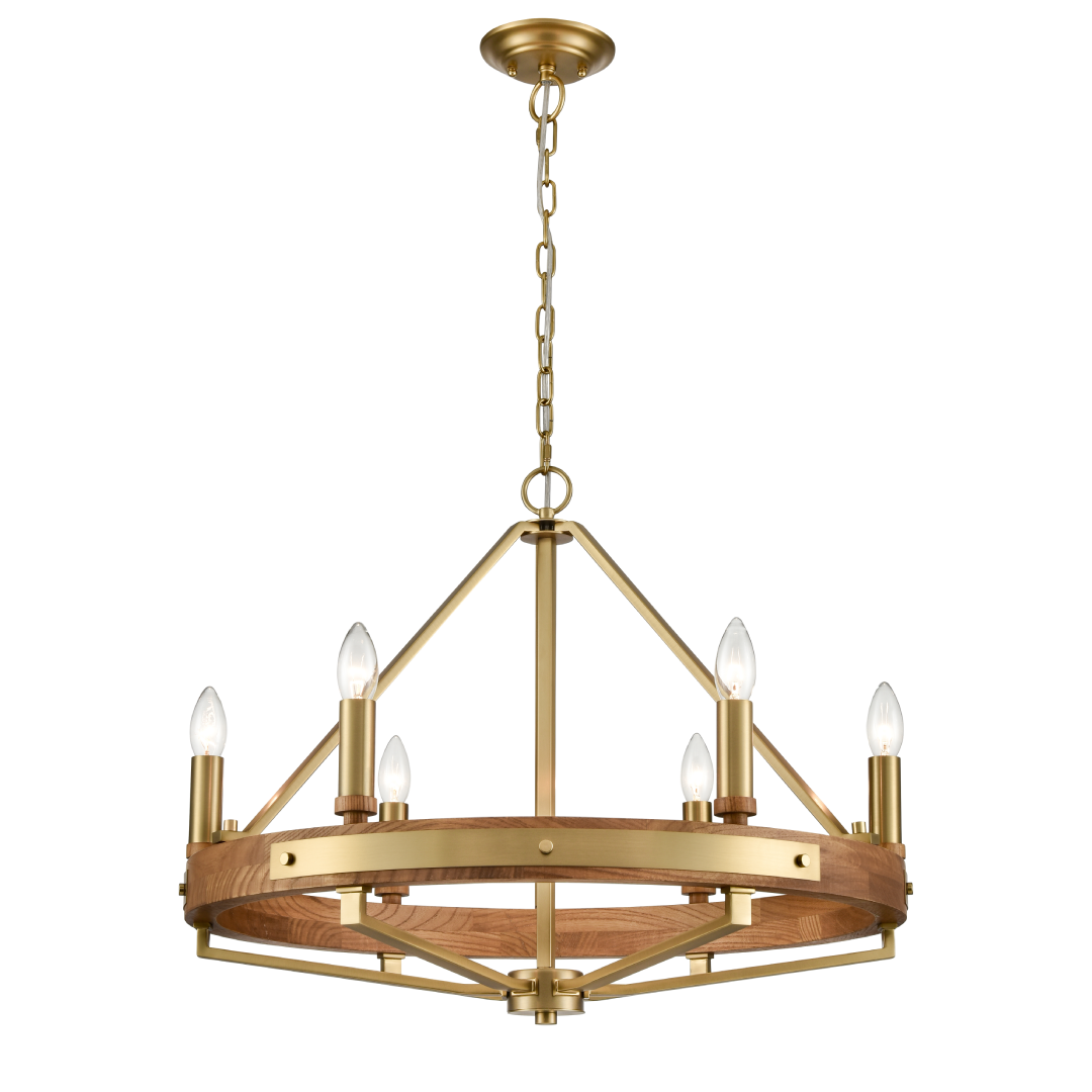 FUNALE: Interior Candelabra Natural Wood / Oak Wood 6-Light Pendant Lights