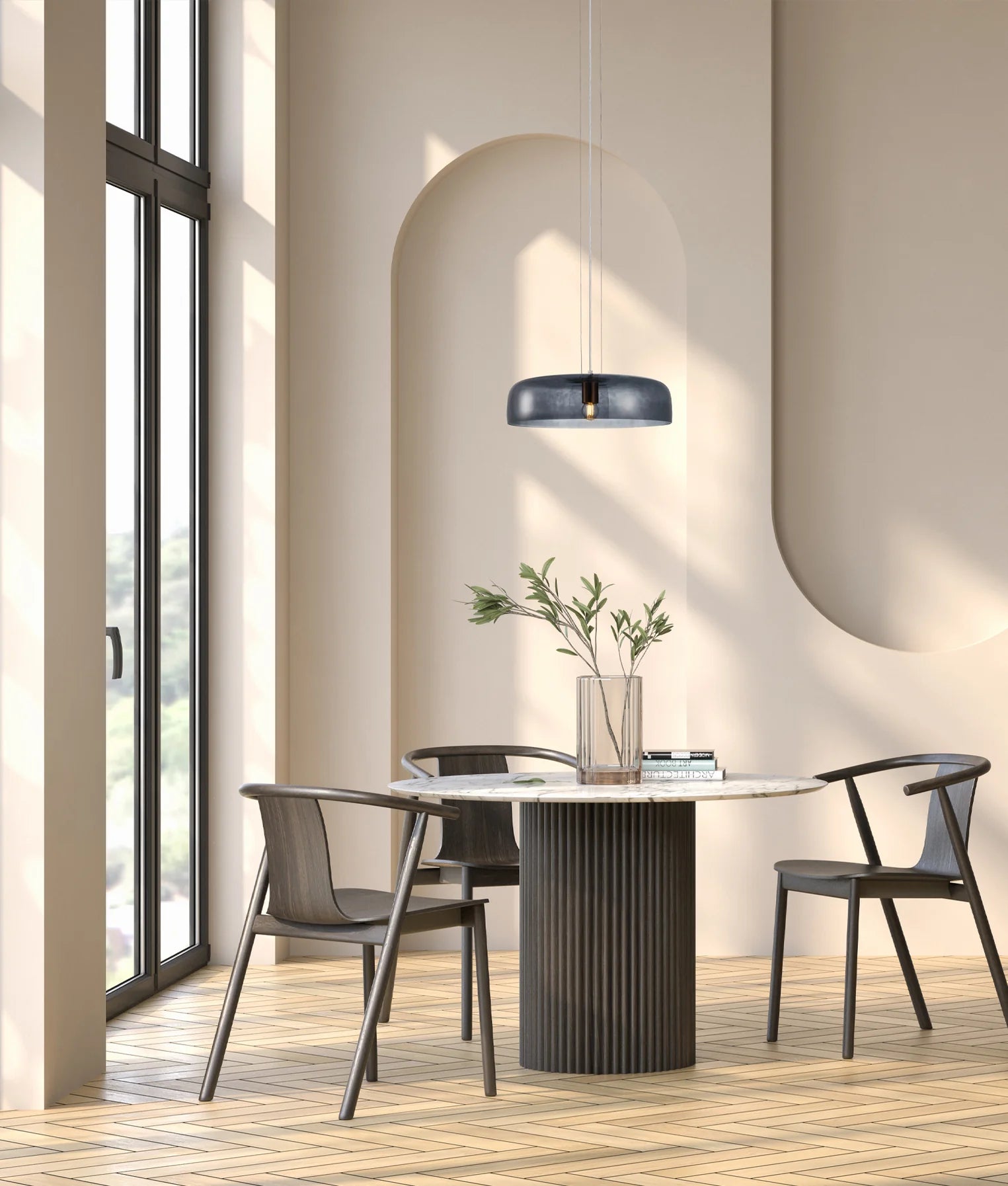 GELATINA: Interior Dome Glass with Brass Highlight Pendant Lights