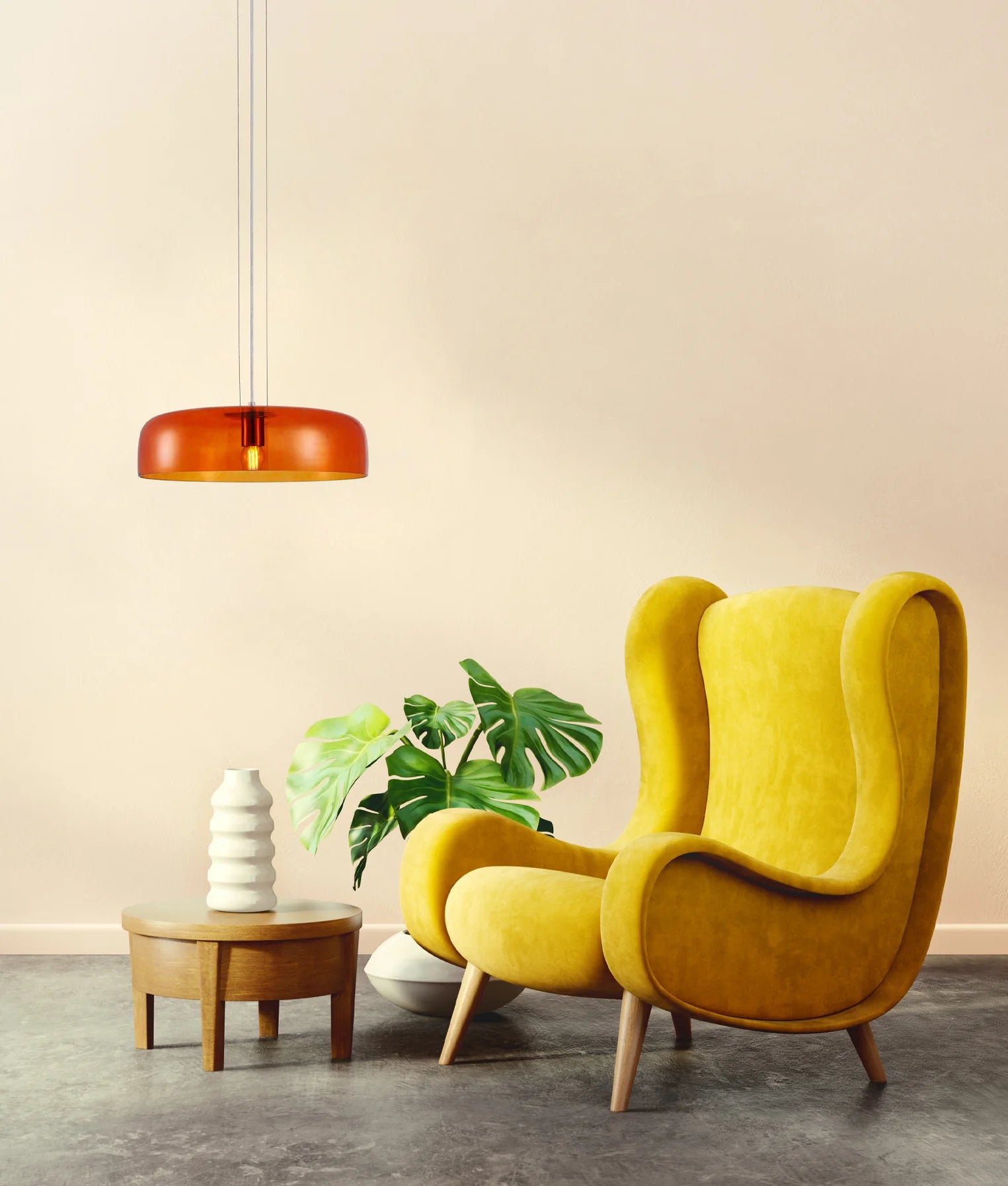GELATINA: Interior Dome Glass with Brass Highlight Pendant Lights