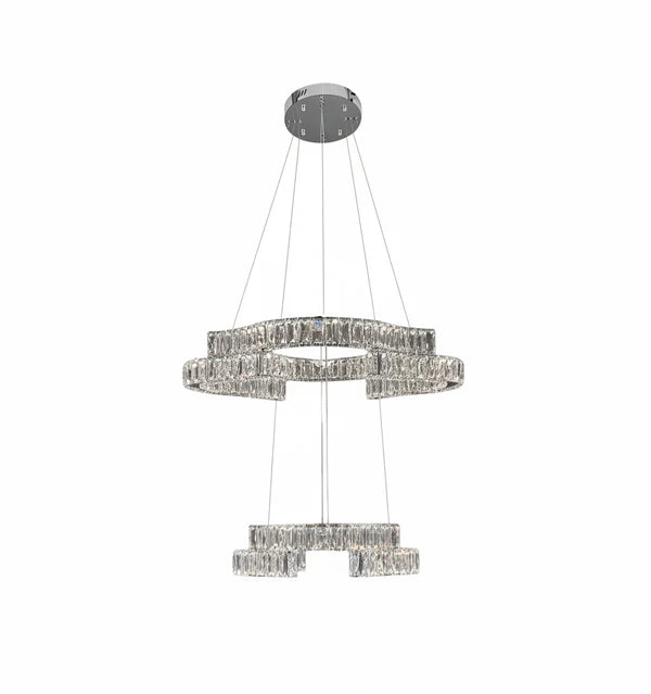 JENGA 2 Tier Crystal Pendant Tri-Colour LED (Chrome)