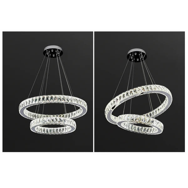 AARON 2 Ring Crystal Pendant Tri-Colour LED (Chrome)