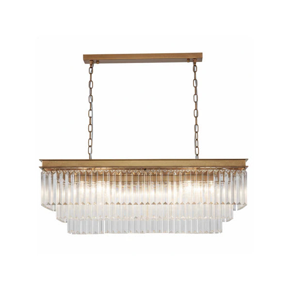 MARF Rectangle 3-Tier Crystal Chandelier 15 Light (Brass)