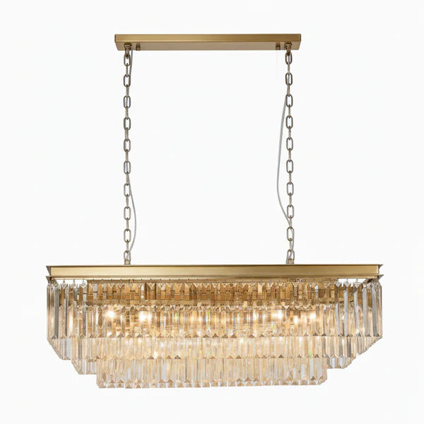 MARF Rectangle 3-Tier Crystal Chandelier 15 Light (Brass)