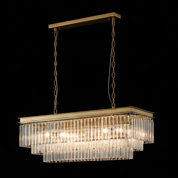 MARF Rectangle 3-Tier Crystal Chandelier 15 Light (Brass)
