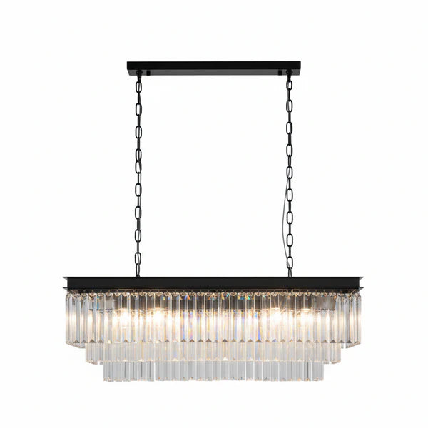 MARF Rectangle 3-Tier Crystal Chandelier 15 Light (Black)