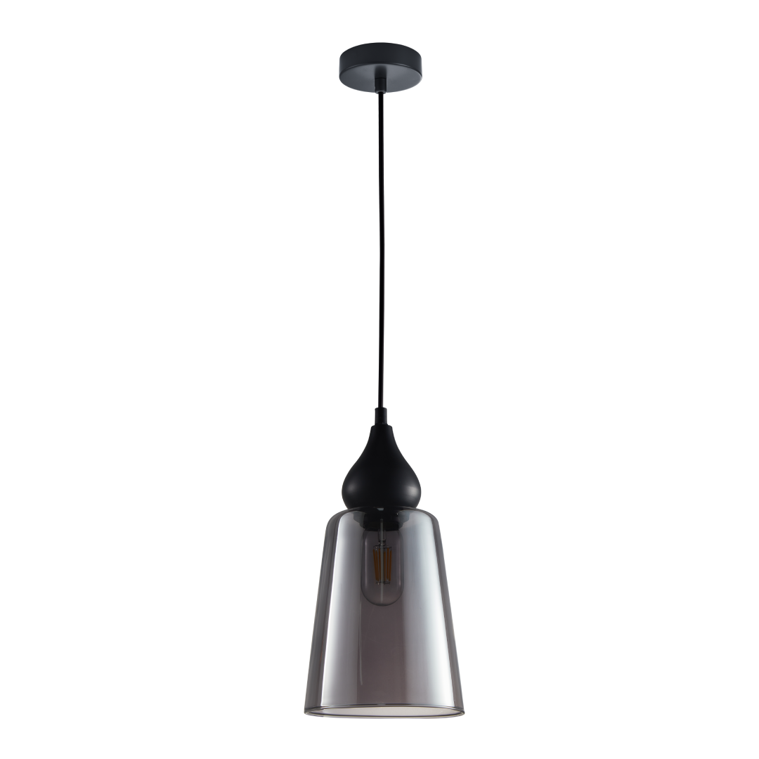 JEREZ: Modern Bronze Amber / Smokey Black Ellipse Glass Flat Top Pendant Lights