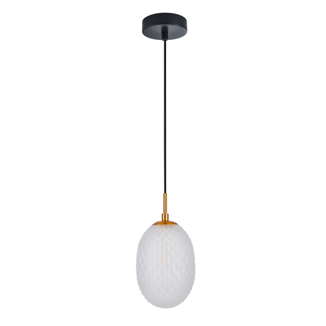 KATHAL: Interior Ellipse Glass Segmented with Brass Highlight Enclosed Pendant Lights